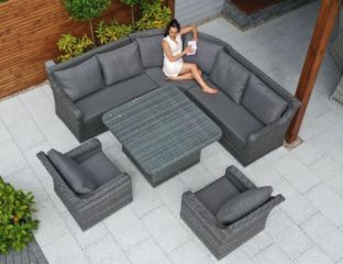 Vancouver Rattan Corner Sofa Dining Set With Two Armchairs in Grey