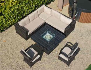 San Jose Corner Sofa Set With Two Armchairs and Firepit in Chocolate