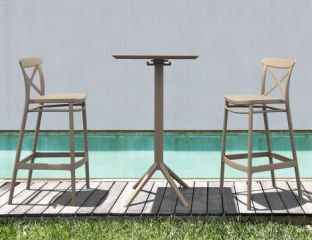 2 Cross Bar Chairs and Sky Bar Table Set in Taupe