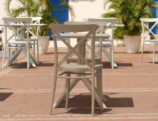 2 Cross Chairs and Sky 60 Folding Table Set in Taupe