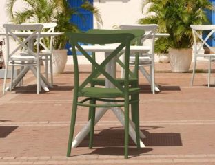 2 Green Cross Chairs and White Sky 60 Folding Table Set