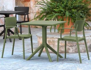 2 Loft Chairs with Sky 60x60 Square Table in Olive Green