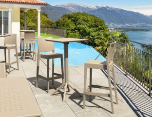 2 Maya Bar 75 Stools and Sky Bar 60 Table Set in Taupe