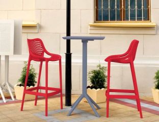 2 Red Air Bar Chairs and Grey Sky Bar Table Set