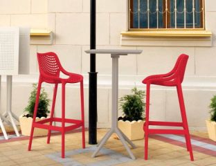2 Red Air Bar Chairs and Taupe Sky Bar Table Set
