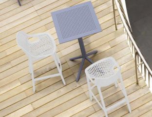 2 White Air Bar Chairs and Grey Sky Bar Table Set