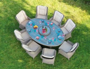 Boston 8 Seater Oval Rattan Furniture Set With Lazy Susan
