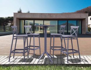 4 Cross Bar Chairs and Sky Bar Table Set in Grey