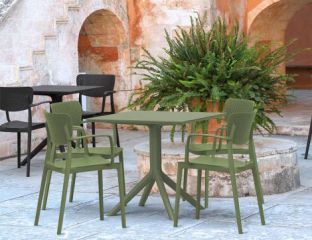 4 Loft Chairs and Sky 80 Table Set in Olive Green