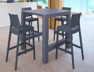 4 Maya Bar Chairs and Vegas Bar Table Set in Grey