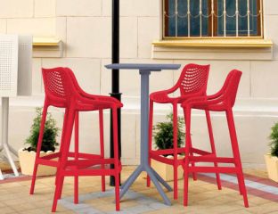 4 Red Air Bar Chairs and Grey Sky Bar Table Set