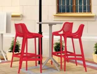4 Red Air Bar Chairs and Taupe Sky Bar Table Set