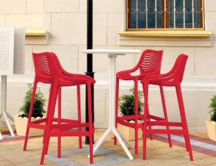 4 Red Air Bar Chairs and White Sky Bar Table Set