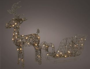72cm - LED Wicker Outdoor Christmas Deer with Sleigh - Brown/Warm White