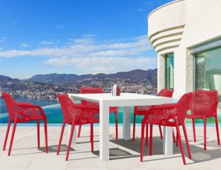 6 Red Air XL Chairs and White Vegas Medium Set