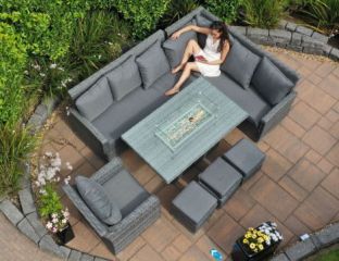  Solana Corner Firepit Set with Armchair and Rectangle Table