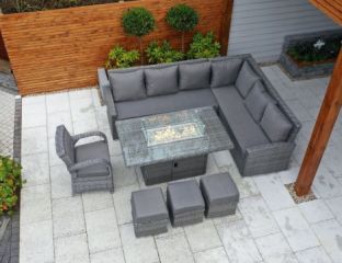 Solvang Corner Firepit Set with Armchair and Rectangle Table