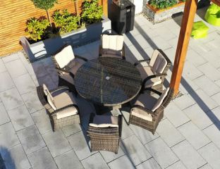 Cairo 6 Seat Round Table with Cairo Chairs with Quick Dry Cushions