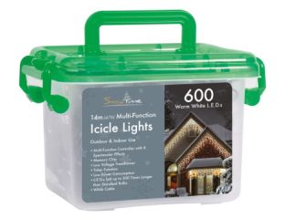 600 Warm White LED Icicle Christmas Lights Multi Function with Timer
