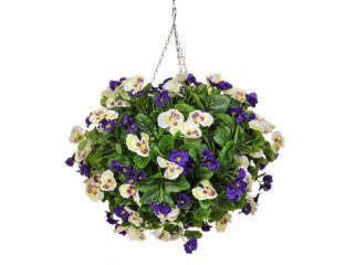 30cm Hanging Basket Pansy Medium Ball - PurpleWhite
