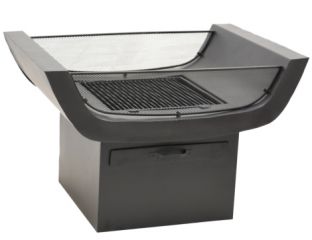 Outdoor Metal Sussex Firepit with Grill in Black
