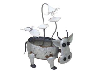 Metal Cow with Flowers