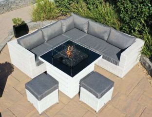 Treviso Corner Sofa Set with Coffee Table And Etna Firepit And Two Footstools