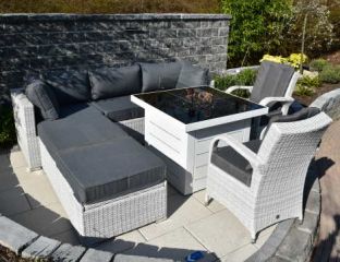 Treviso Grande Corner Sofa Set With Etna Firepit And Two Armchairs