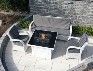 Etna Square Fire Table With 2 Treviso Chairs And 3 Seater Sofa Set