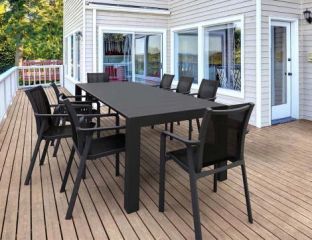 Pacific 8 Chairs Vegas XL Table Set in Black