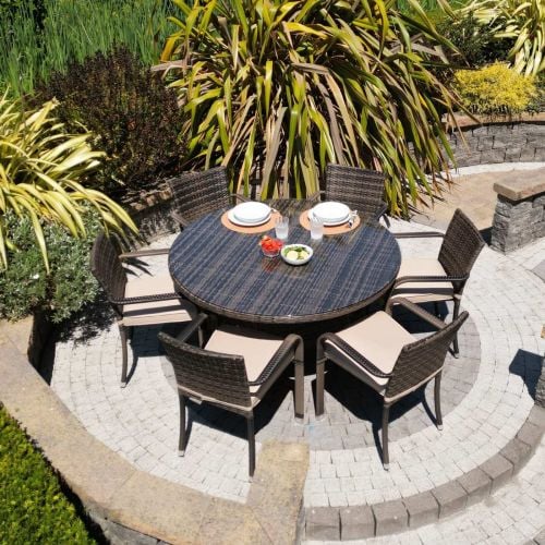 Cairo 6 Seat Round Set with Stacking Chairs