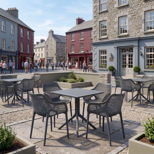 4 Air XL Chairs and Sky 80cm Square Table Set in Grey