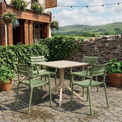4 Seater Sky 80cm x 80cm Table in Taupe with Paris Chairs in Green