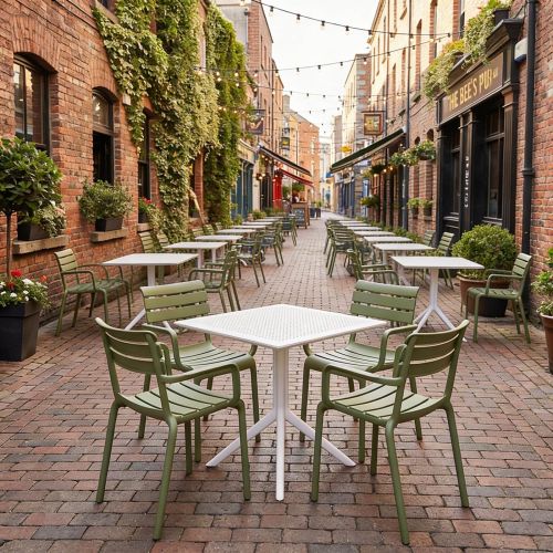 4 Seater Sky 80cm x 80cm Table in White With Paris Chairs in Green