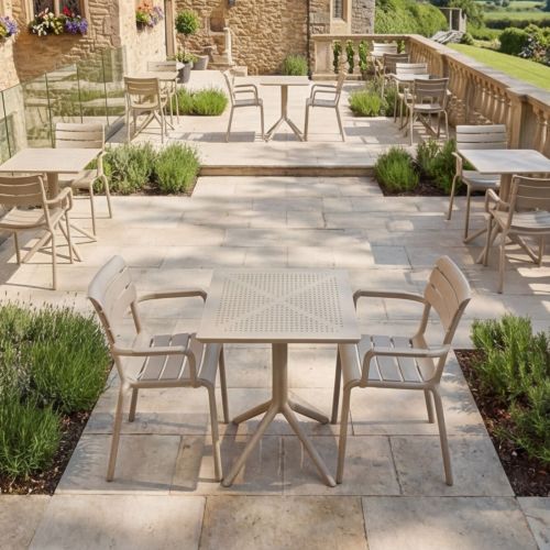 2 Seater Sky 60cm x 60cm Folding Table with Paris Chairs in Taupe