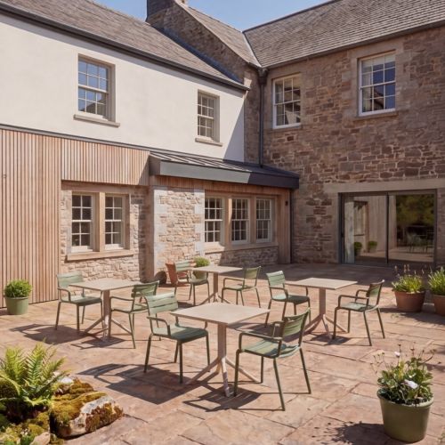 2 Seater Sky 60cm x 60cm Folding Table Taupe With Paris Chairs in Green