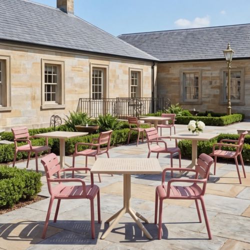 2 Seater Sky 60cm x 60cm Folding Table in Taupe with Paris Chairs in Marsala