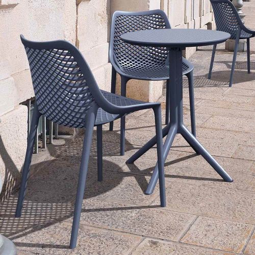 Sky 2 Seater Set Folding Round Table With Air Chairs - Grey