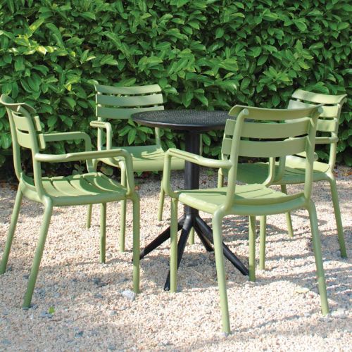 4 Seater Sky Round Table in Black with Paris Chairs in Green