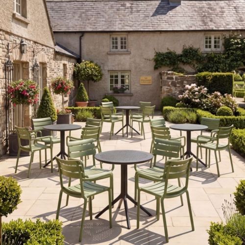 4 Seater Sky Round Table in Black with Paris Chairs in Green