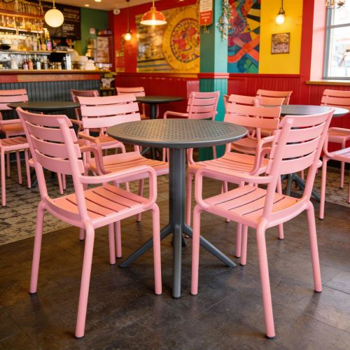 4 Seater Sky Round Table in Black with Paris Chairs in Marsala