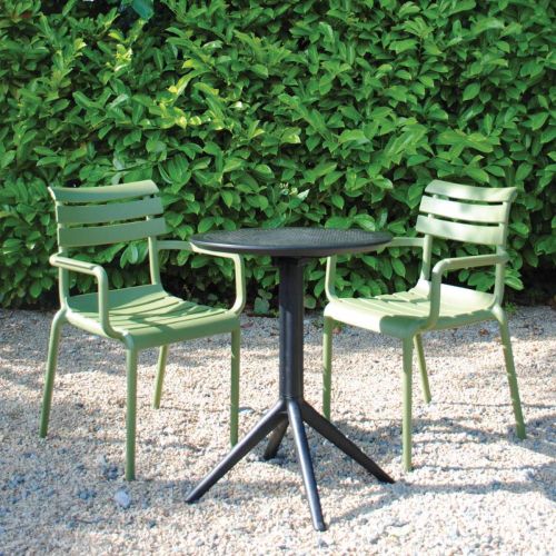 2 Seater Sky 60cm Round Folding Table in Black With Paris Chairs in Green