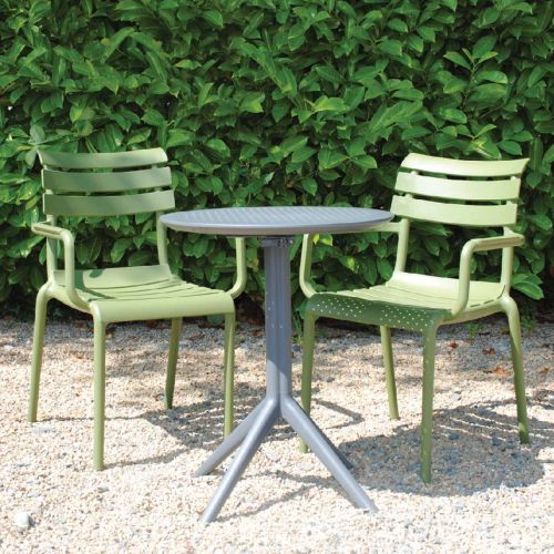 2 Seater Sky Round Folding Table in Grey with Paris Chairs in Green