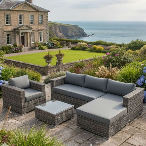 Kona 4 Piece Right Hand Grey Rattan Corner Sofa Set