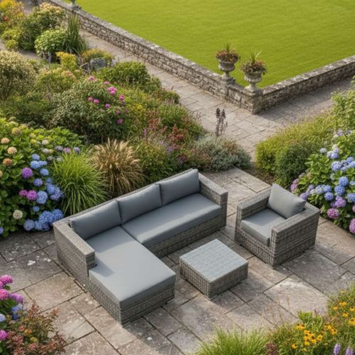 Kona 4 Piece Left Hand Grey Rattan Corner Sofa Set