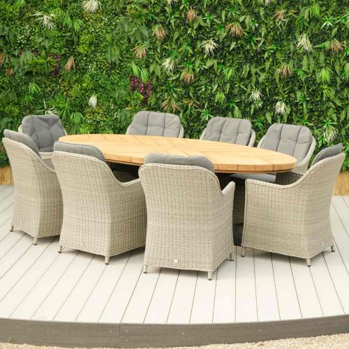 8 Seater Teak Meja Oval 240cm Table with Adelaide Rattan Chairs