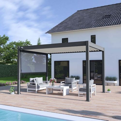 Ombrea Bio-Climatic 3m x 4m Freestanding Pergola - Anthracite with White Louvres