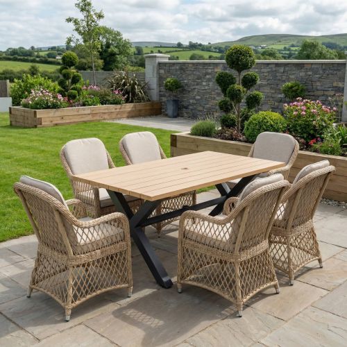 Palm 180cm Teak Effect Rectangular Dining Set with 6 Myra Chairs