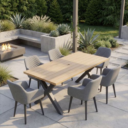 Palm 180cm Rectangular Dining Table Set with 6 Galaxy Chairs in Light Grey