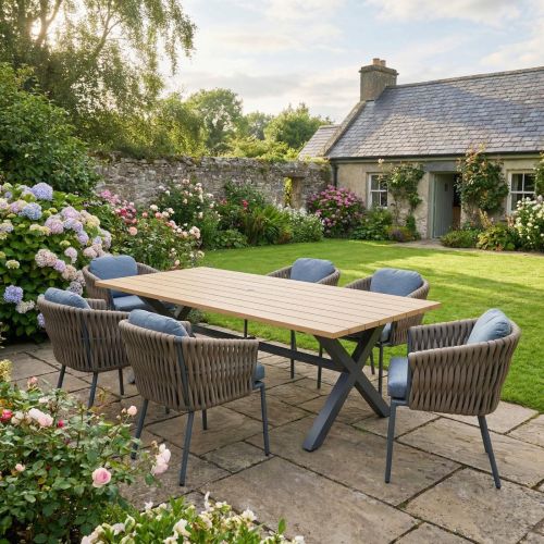 Palm 180cm Rectangular Dining Table with 6 Aranweave Brown Chairs